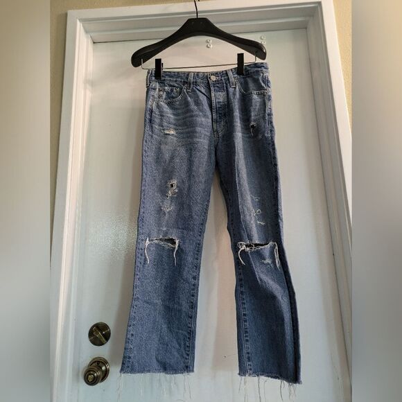 AG distressed crop jeans size 26. Waist 14 inches and inseam is 23 inches - Picture 2 of 7